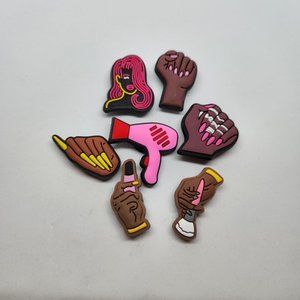 Shoe Charms Black Beautician Nail Art Hair Dryer Lipstick Makeup Brush 7 Pc set